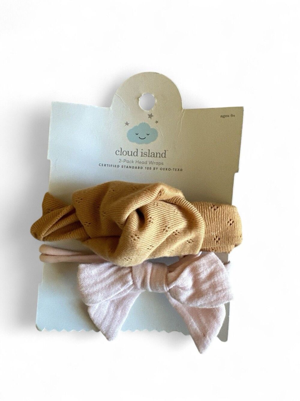 NWT Cloud Island 2-Pack Head Wraps Light Pink & Beige Headbands Baby Age 0+